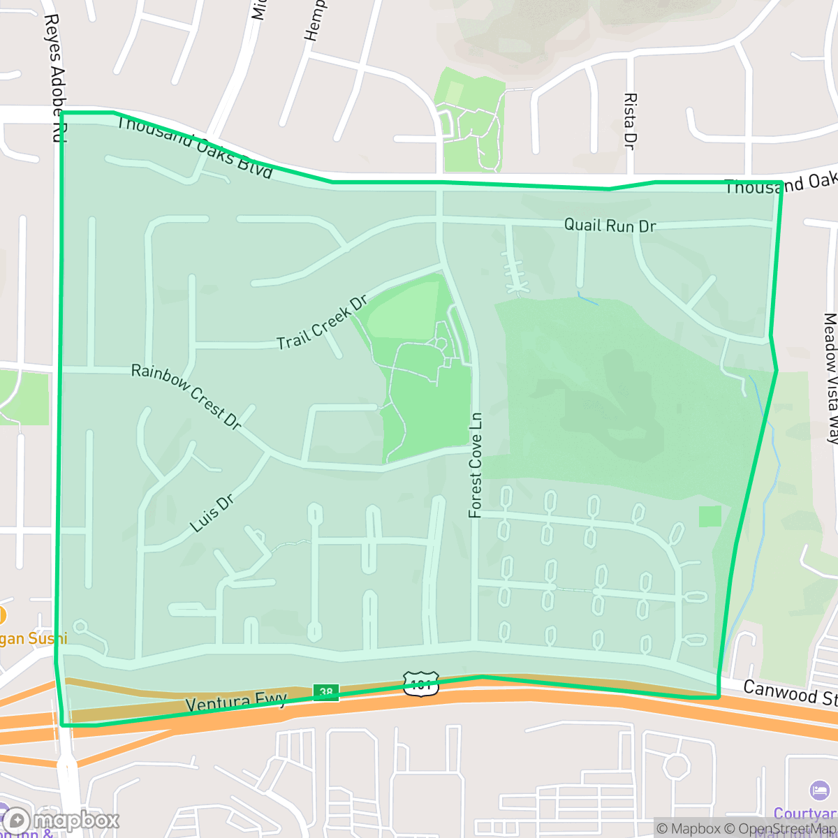 Map showing the location of Forest Cove, Agoura Hills, CA