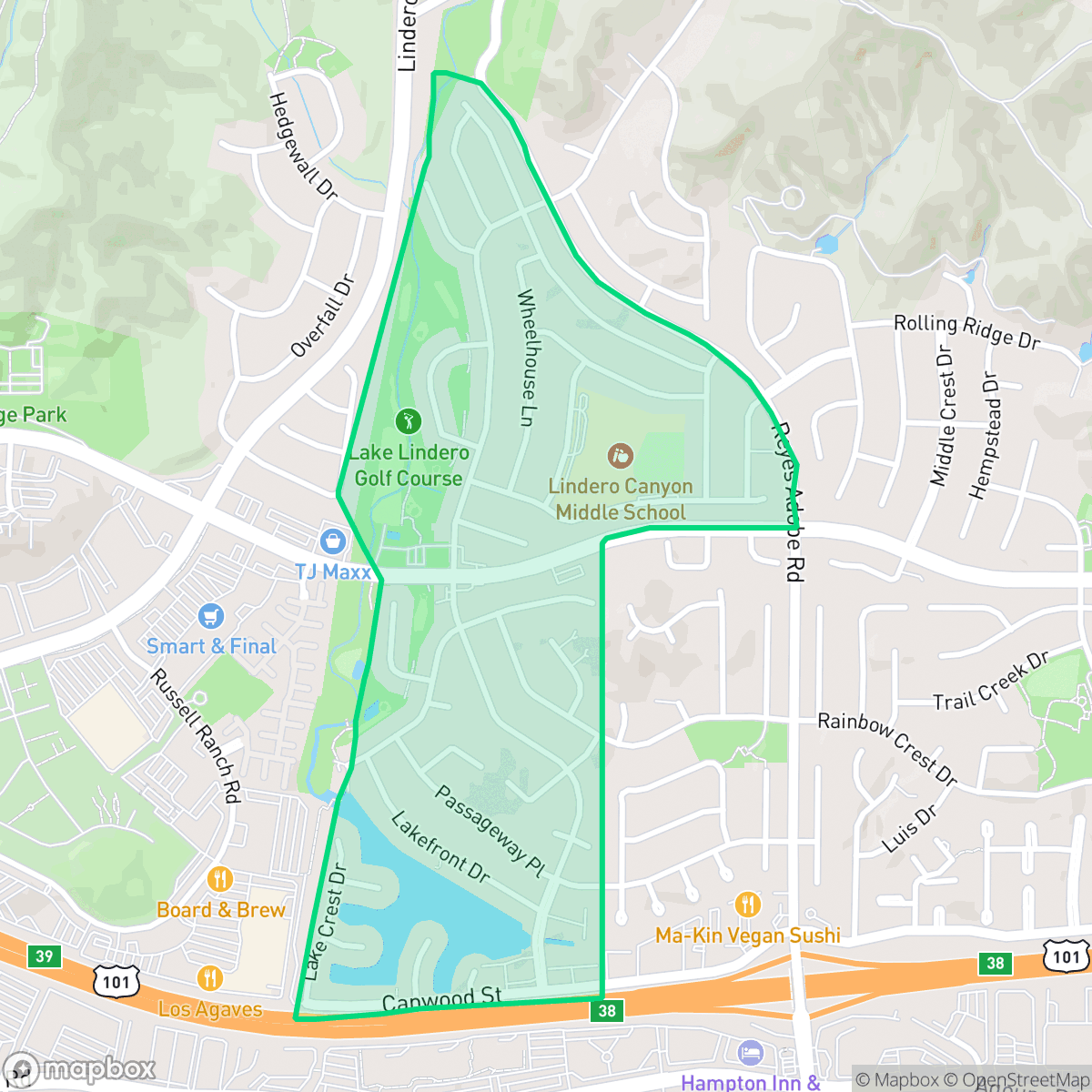 Map showing the location of Lake Lindero, Agoura Hills, CA