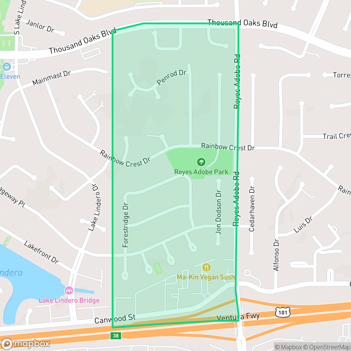 Map showing the location of Reyes Adobe, Agoura Hills, CA
