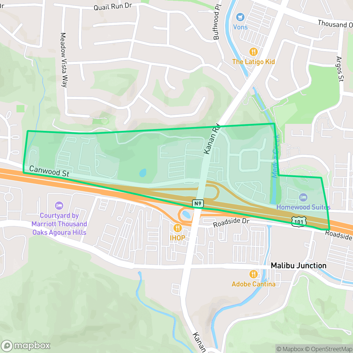 Map showing the location of South End, Agoura Hills, CA