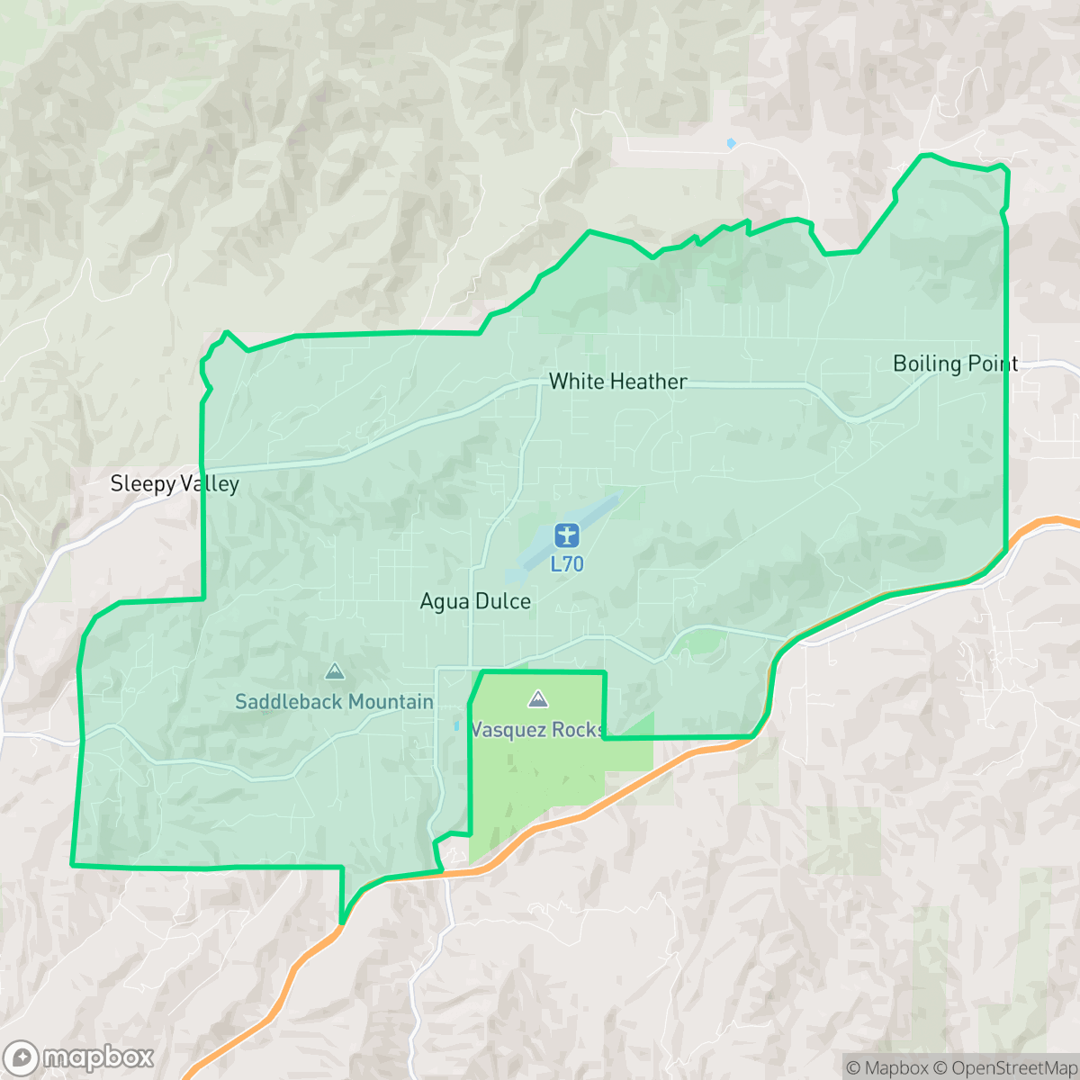 Map showing the location of Agua Dulce, CA — coverage area