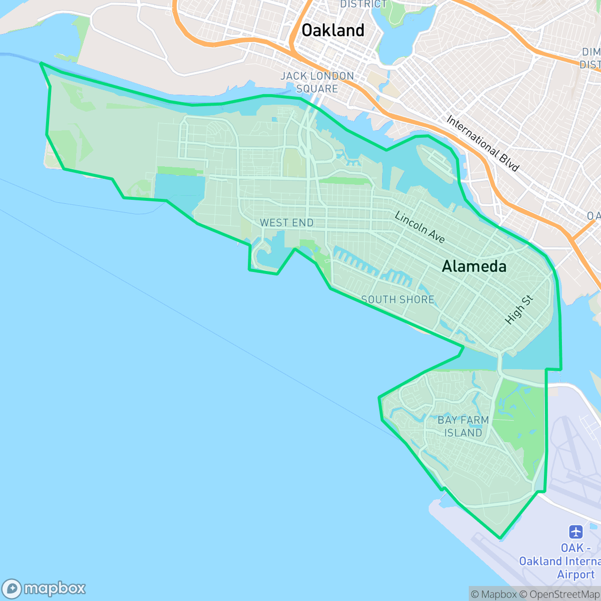 Map showing the location of Alameda, CA — coverage area