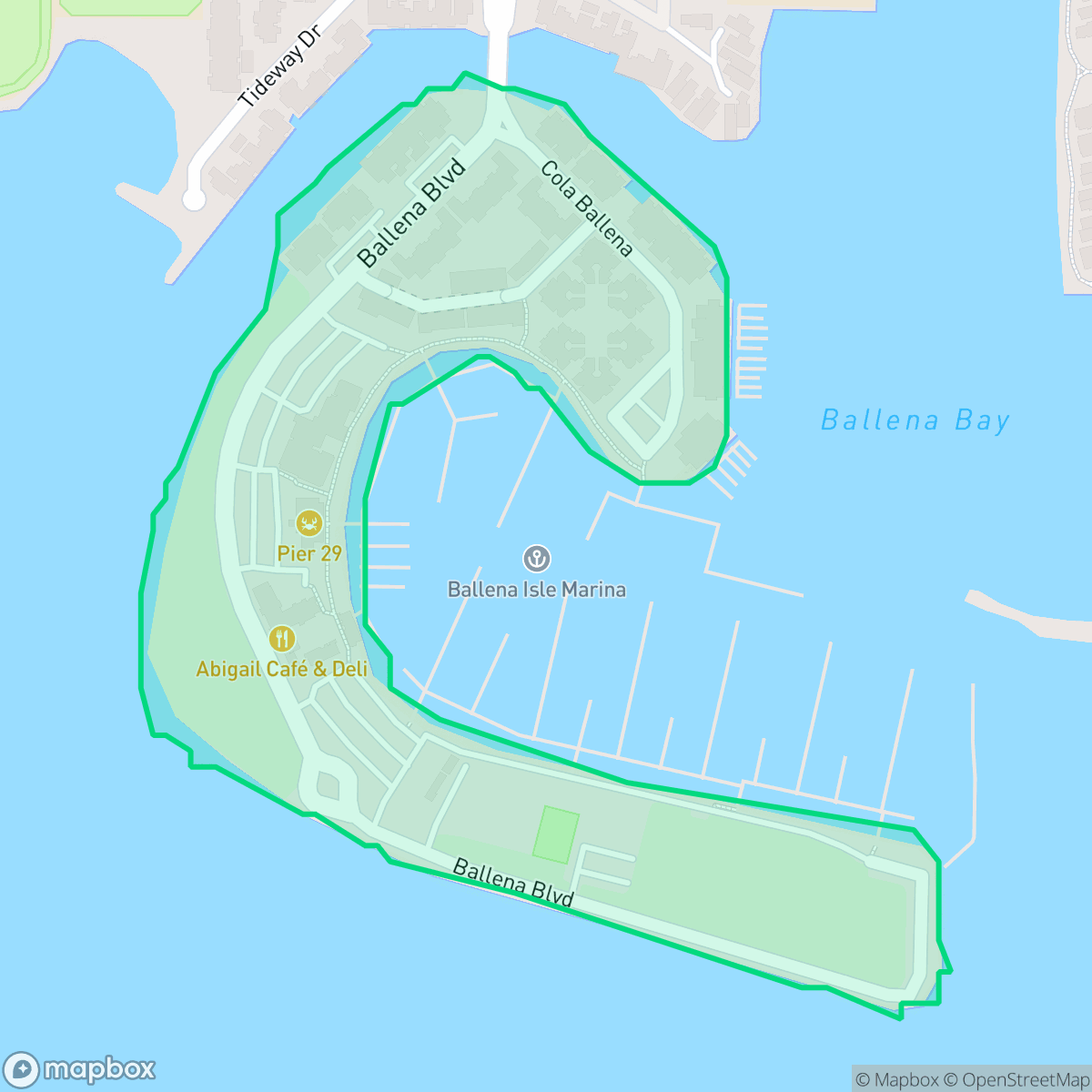 Map showing the location of Ballena Bay, Alameda, CA