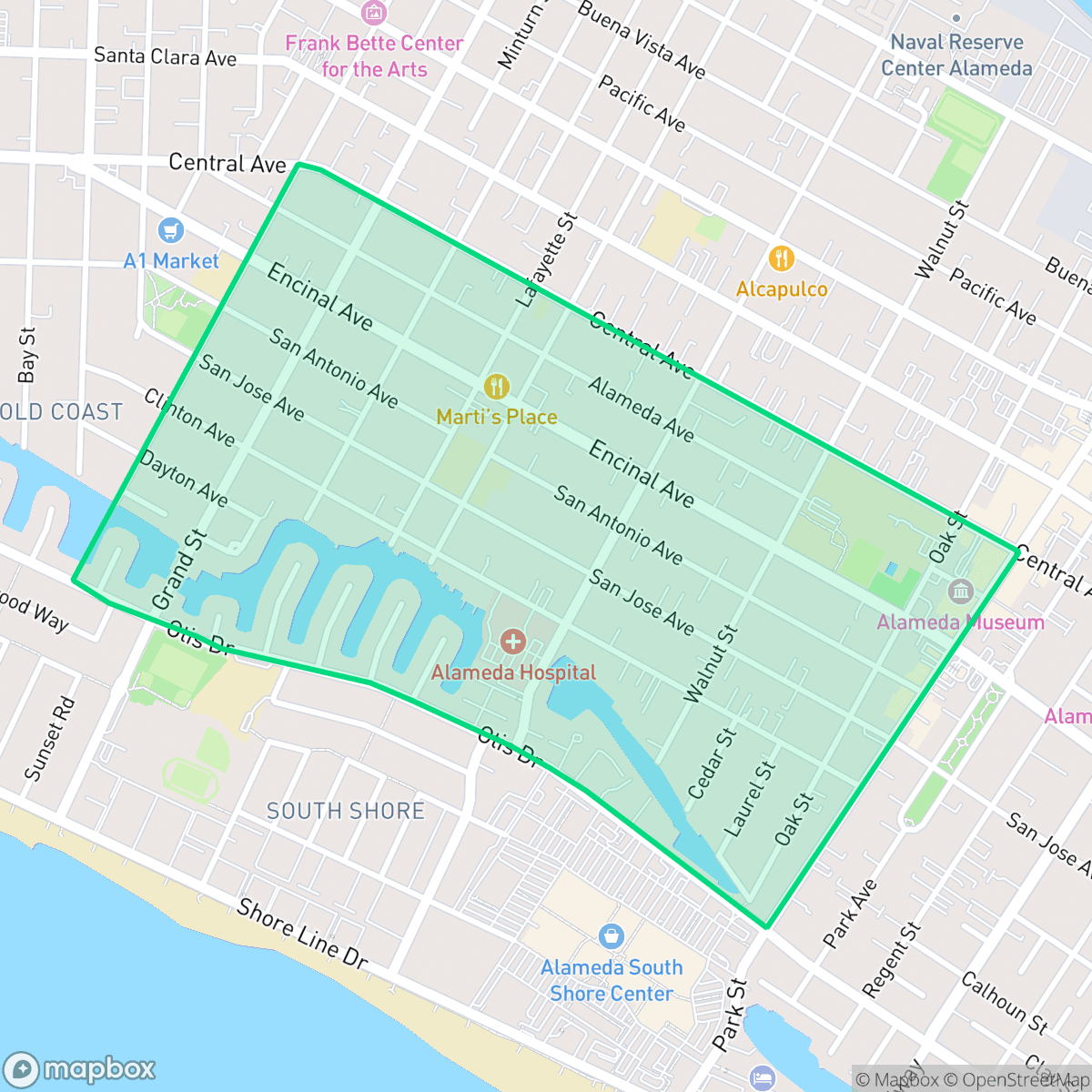 Map showing the location of Bronze Coast, Alameda, CA