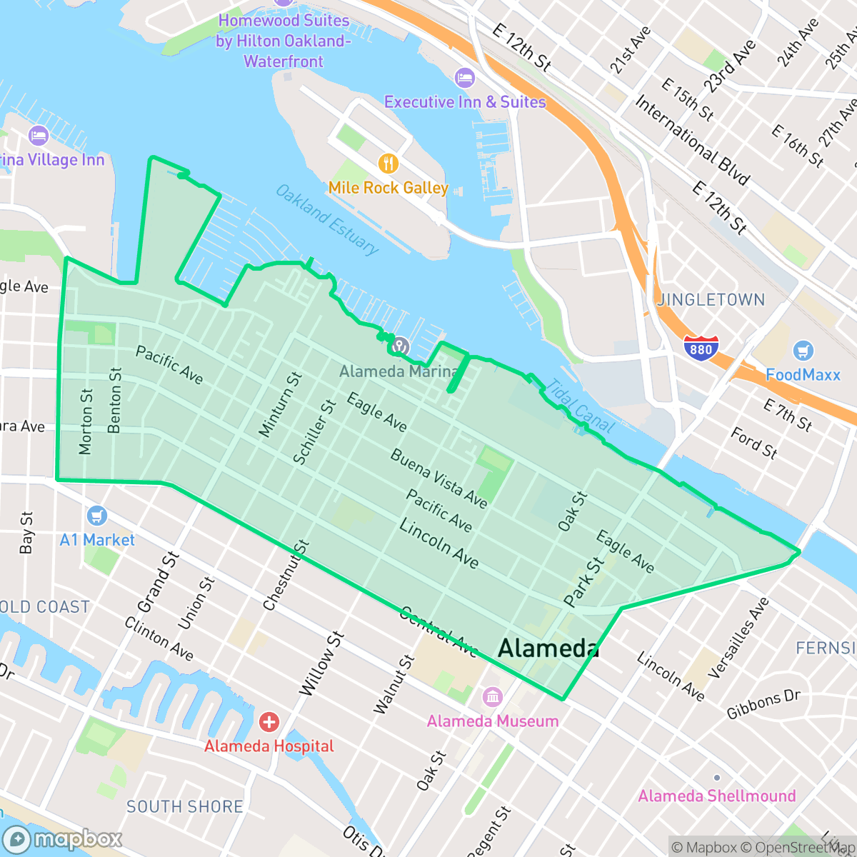 Map showing the location of Central, Alameda, CA