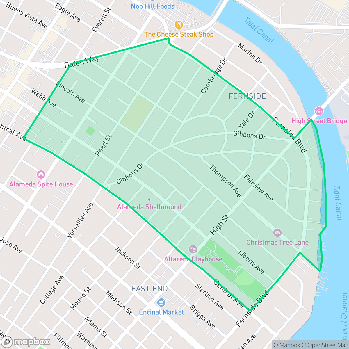 Map showing the location of Fernside, Alameda, CA