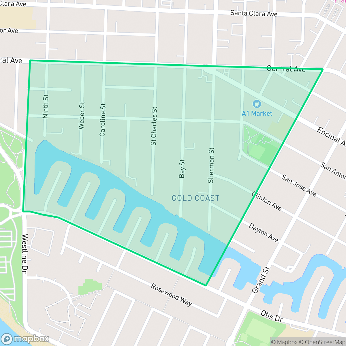 Map showing the location of Gold Coast, Alameda, CA