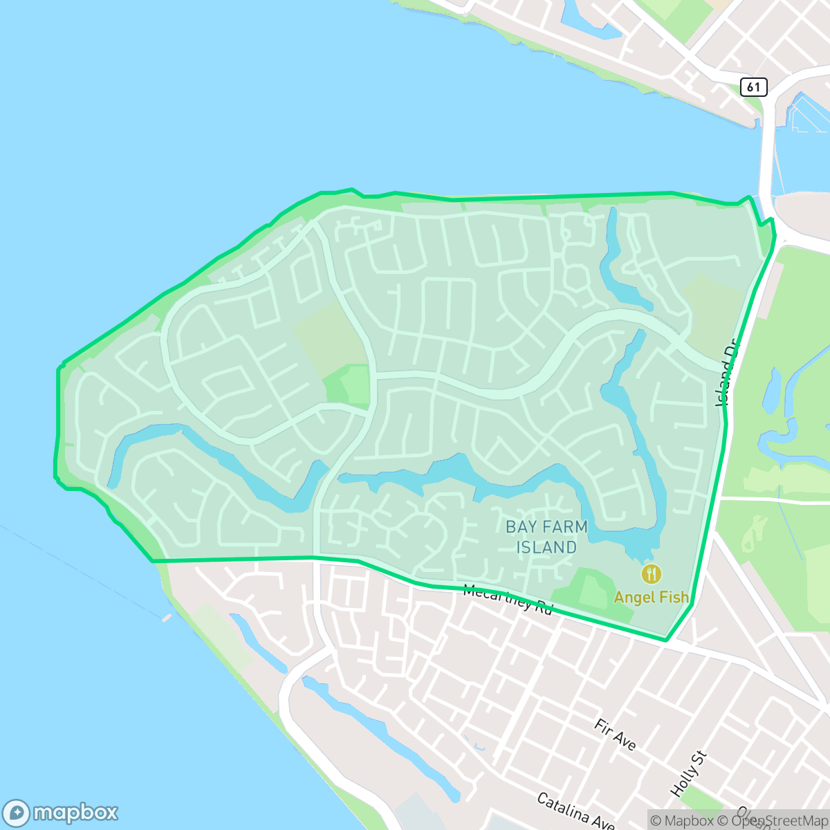 Map showing the location of Harbor Bay Isle, Alameda, CA