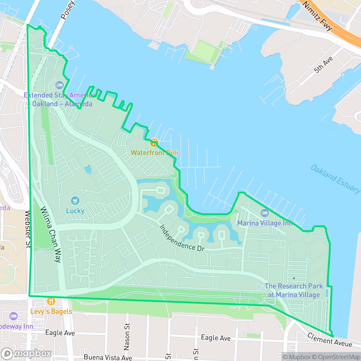 Map showing the location of Marina Village, Alameda, CA