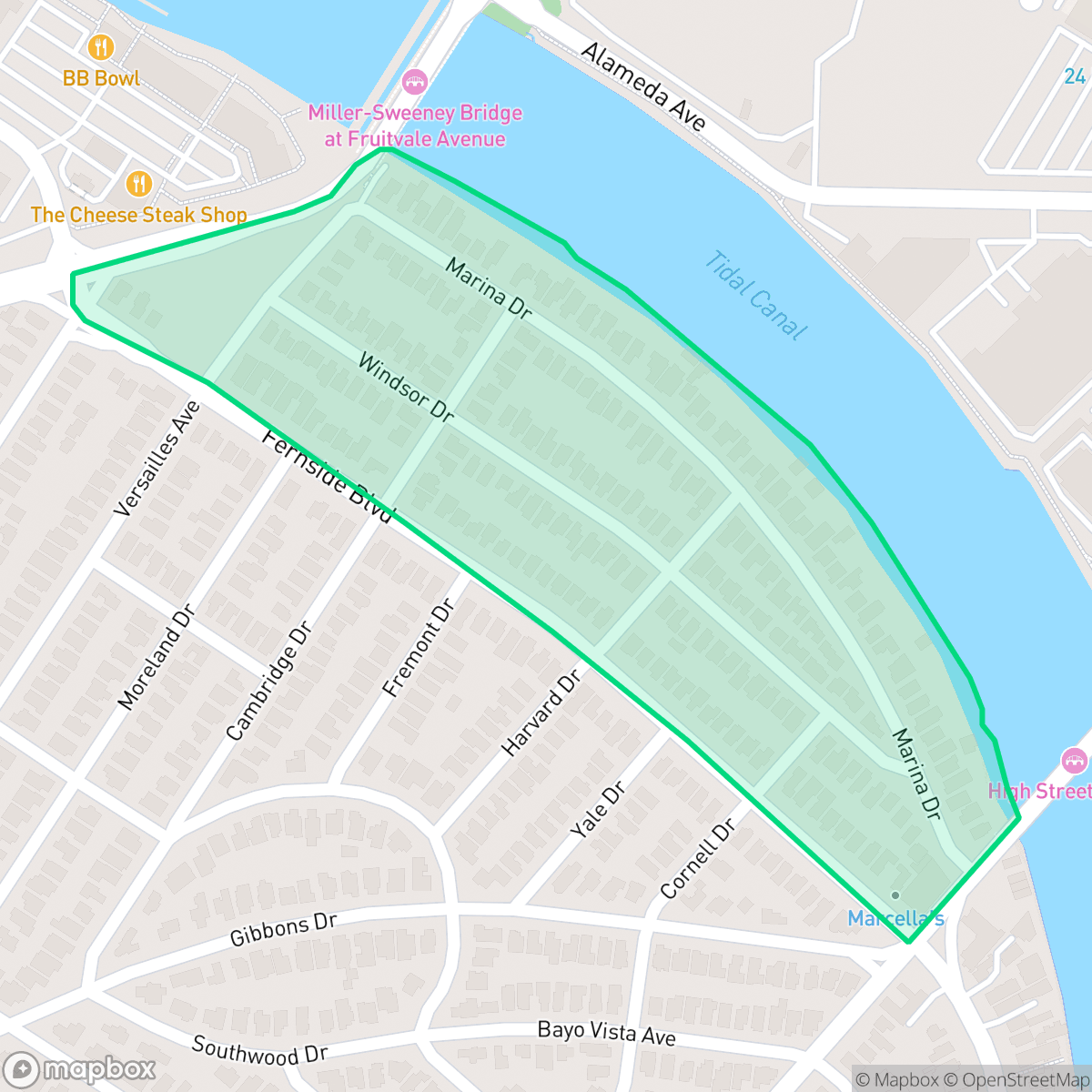 Map showing the location of Marina, Alameda, CA