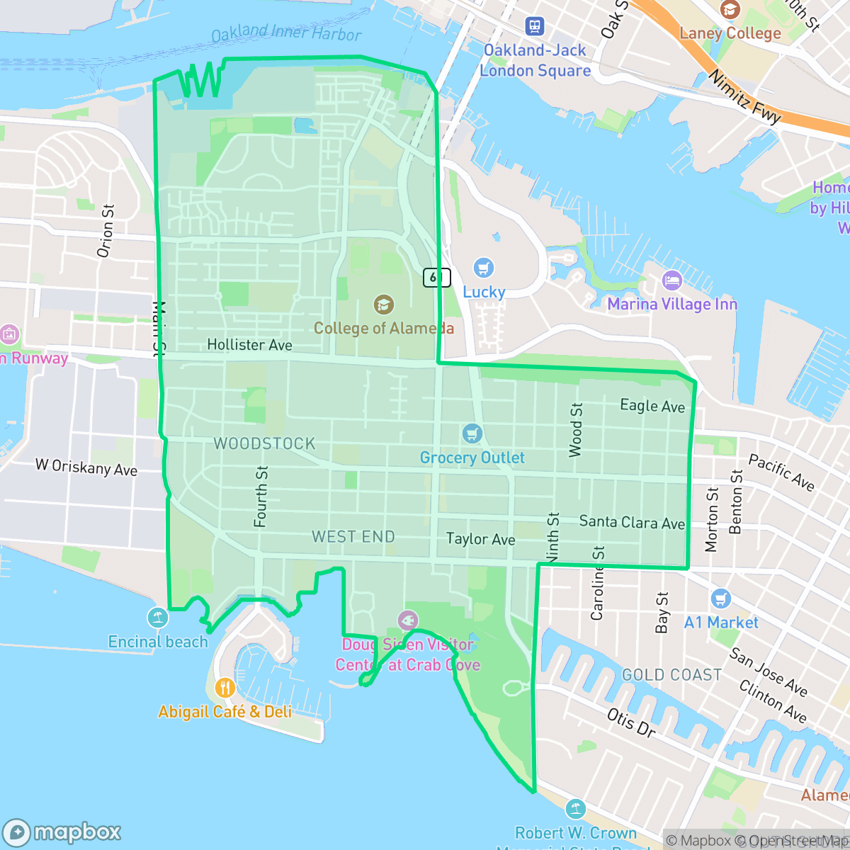 Map showing the location of West End, Alameda, CA