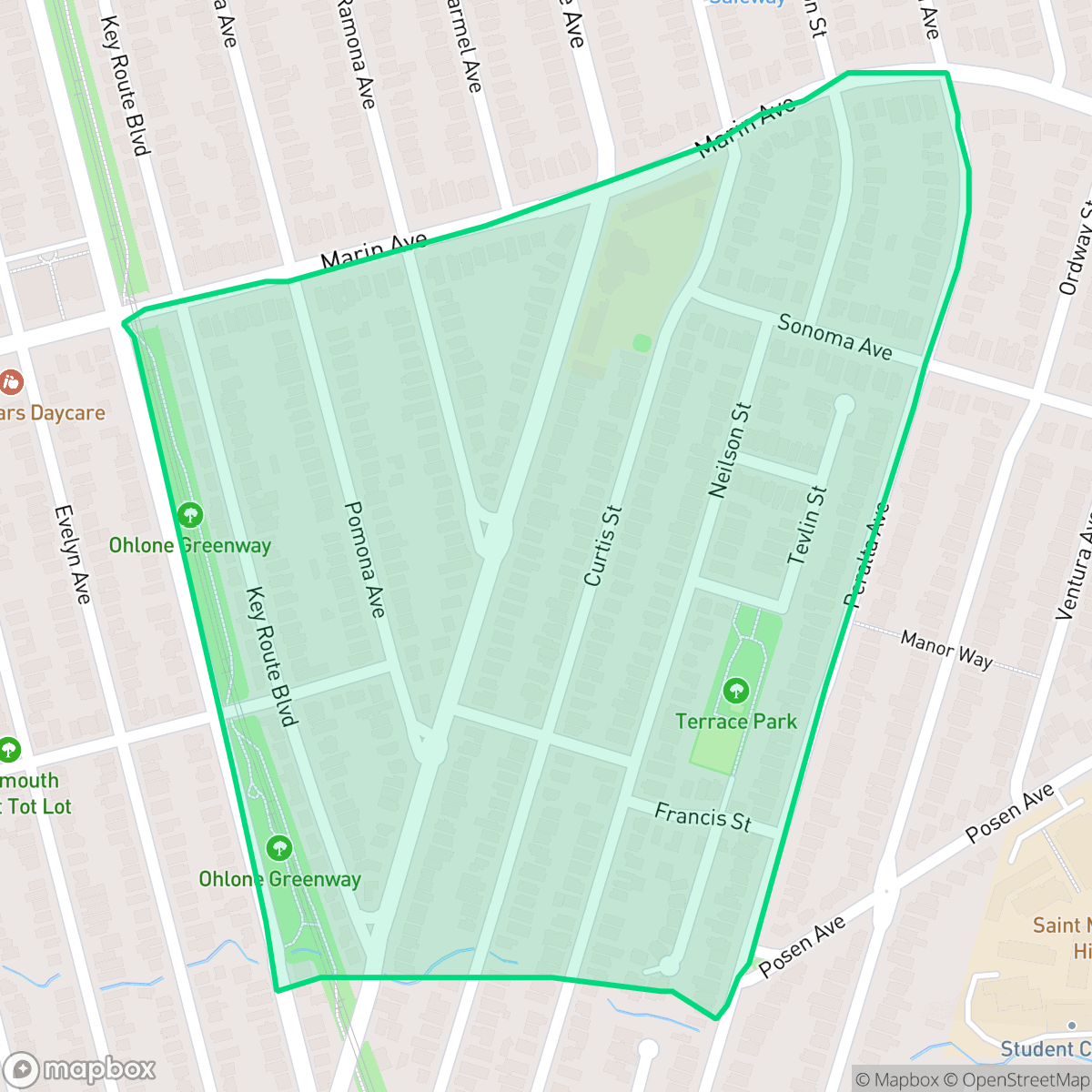 Map showing the location of Albany Terrace, Albany, CA