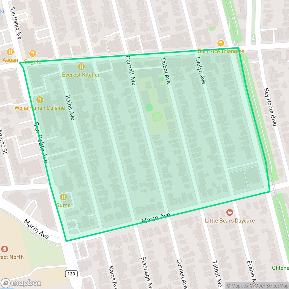 Map showing the location of Lower Solano, Albany, CA