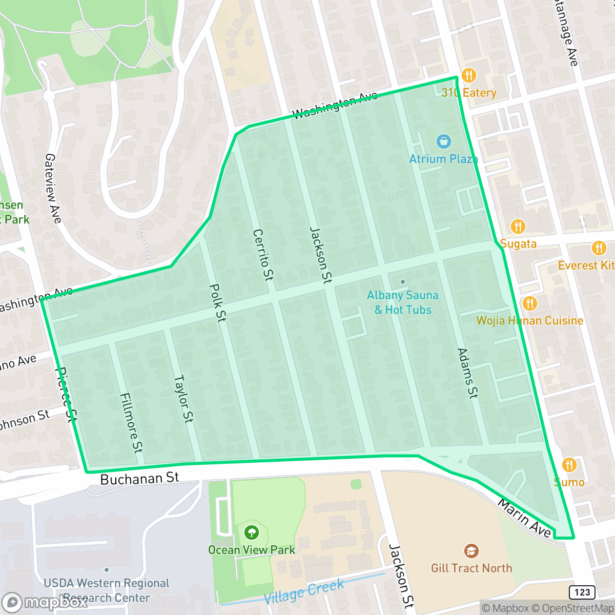 Map showing the location of Solano Hill, Albany, CA