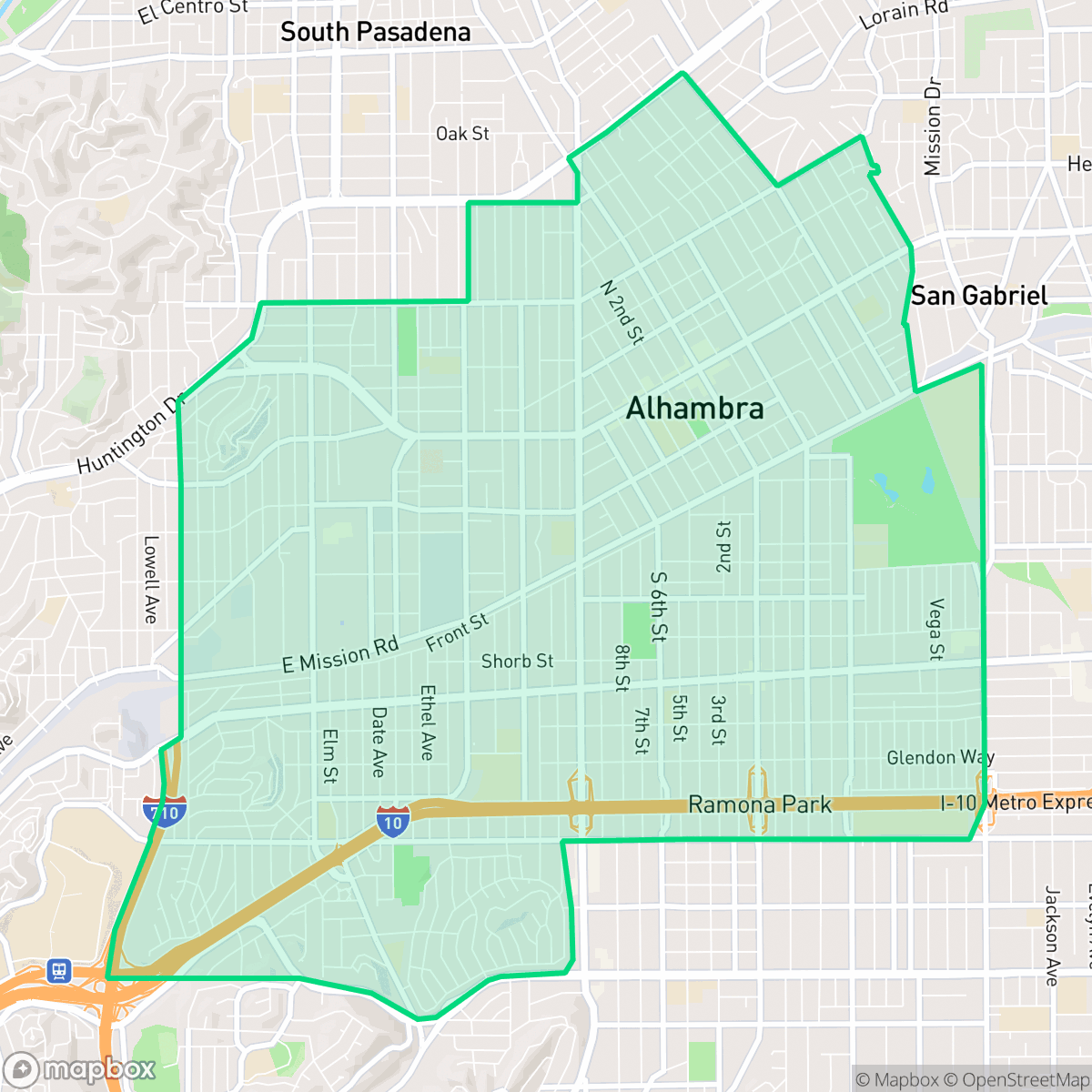 Map showing the location of Alhambra, CA — coverage area