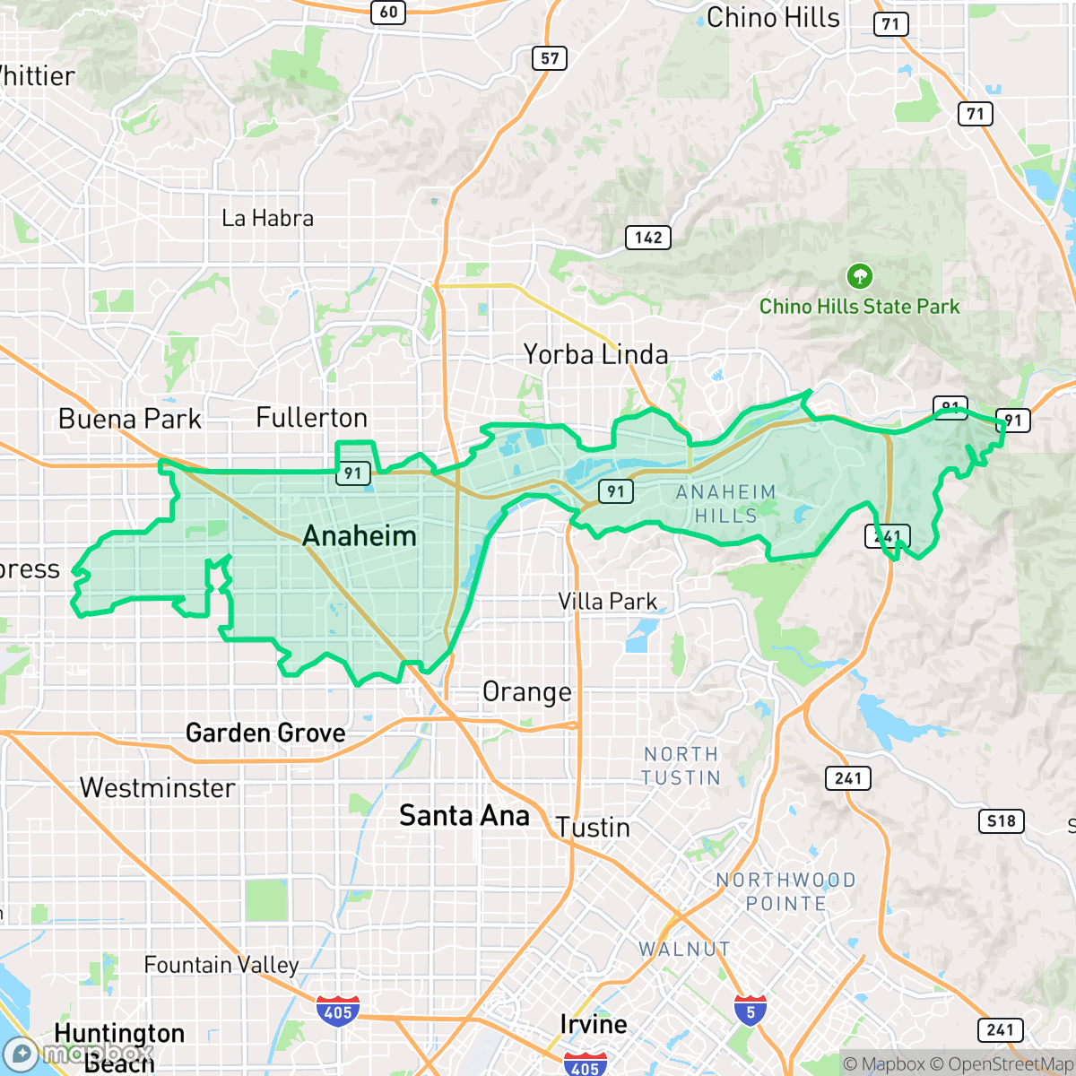 Map showing the location of Anaheim, CA — coverage area