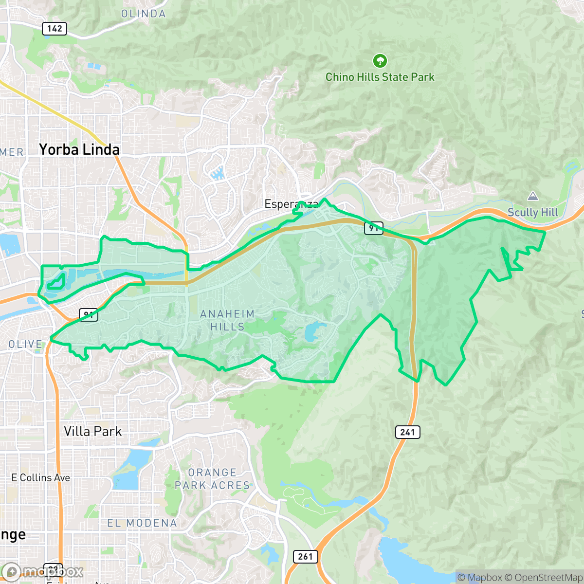 Map showing the location of Anaheim Hills, Anaheim, CA