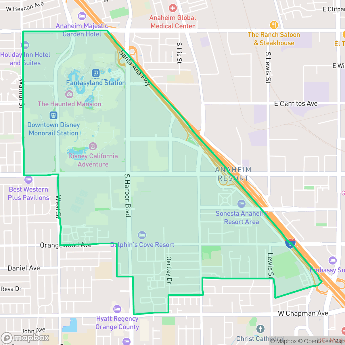 Map showing the location of Anaheim Resort, Anaheim, CA