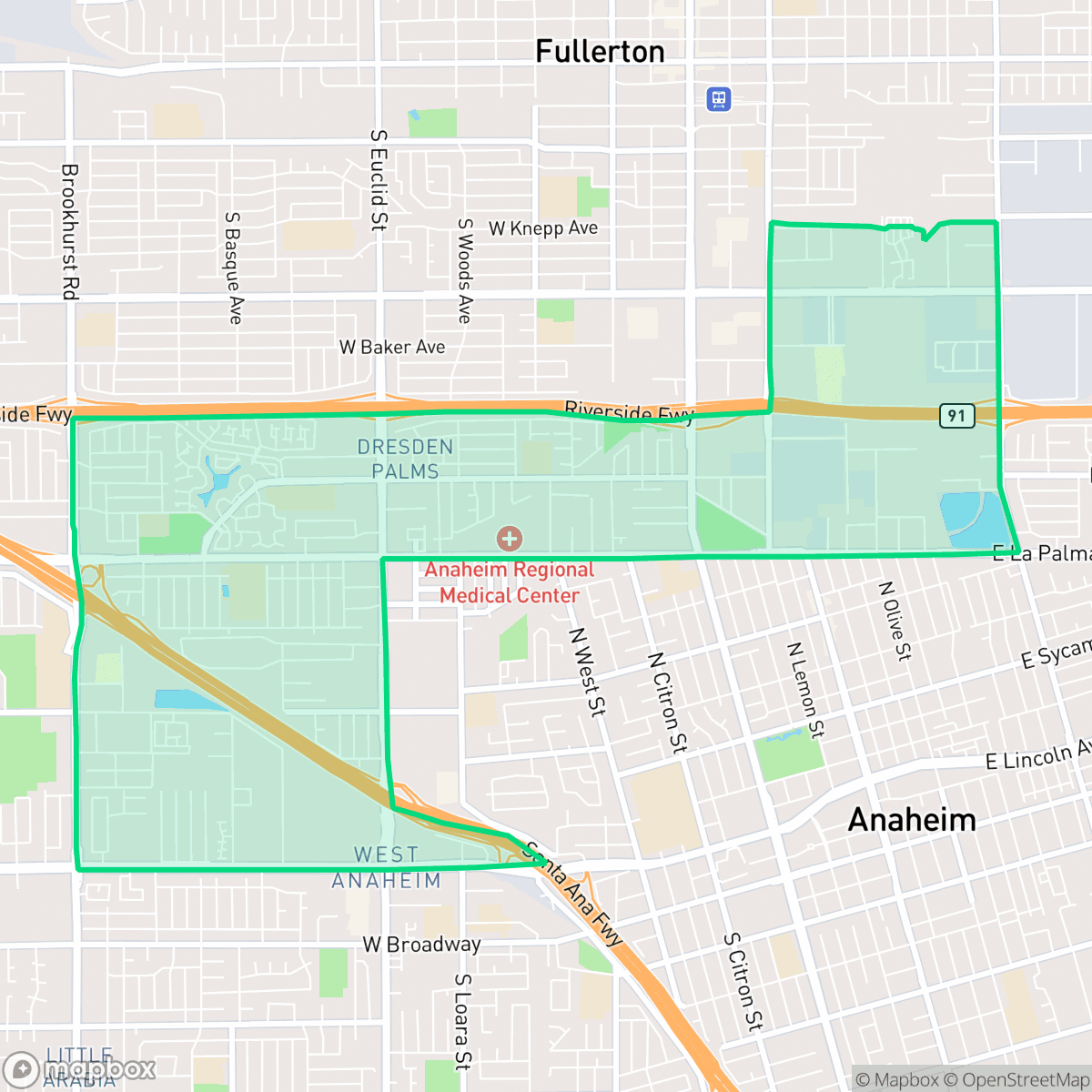 Map showing the location of Northwest Anaheim, Anaheim, CA
