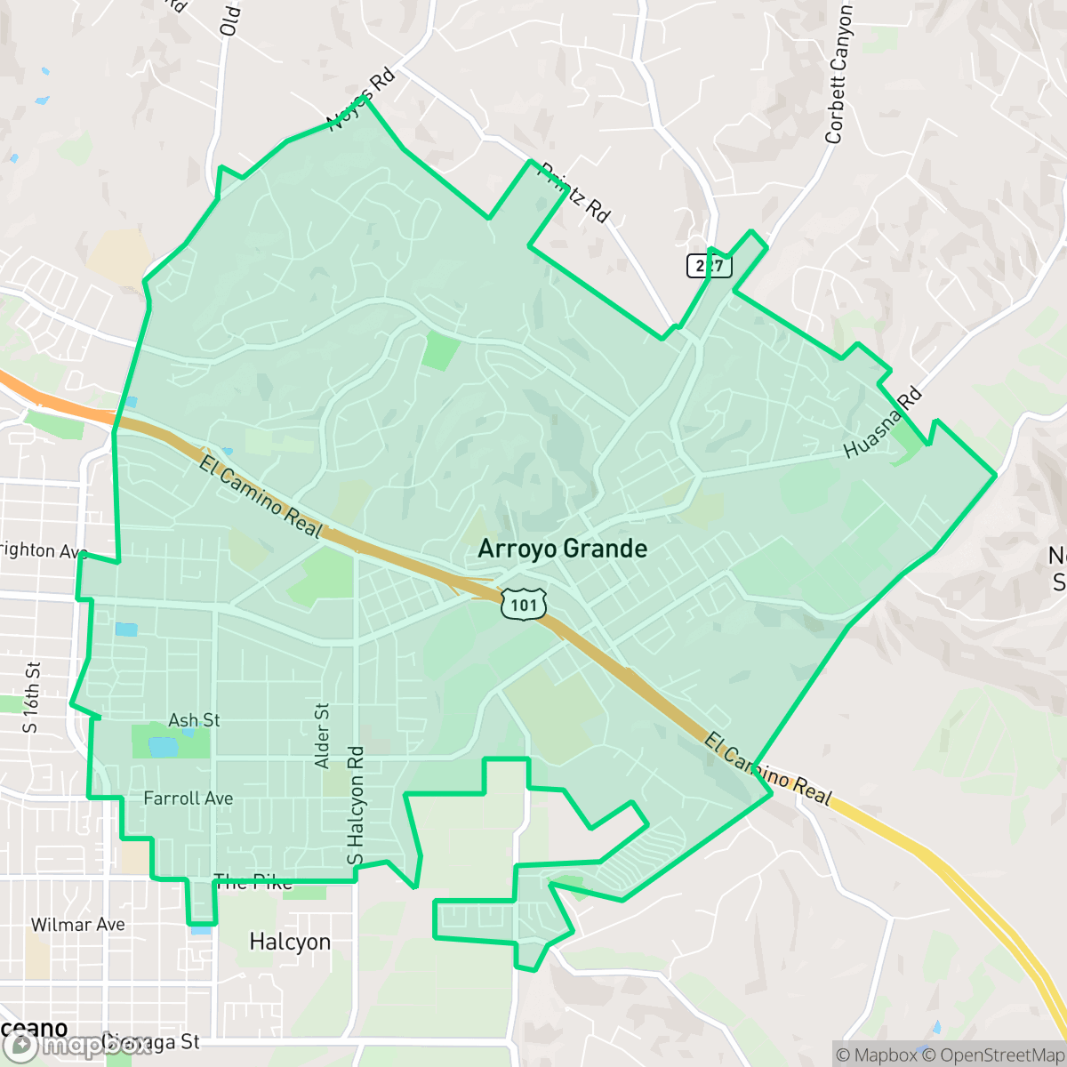Map showing the location of Arroyo Grande, CA — coverage area