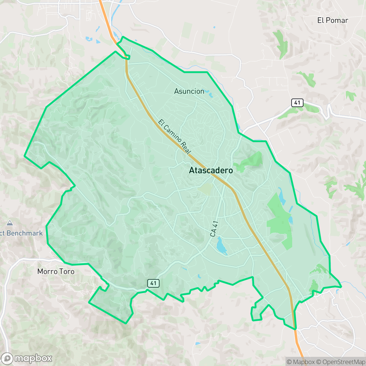 Map showing the location of Atascadero, CA — coverage area