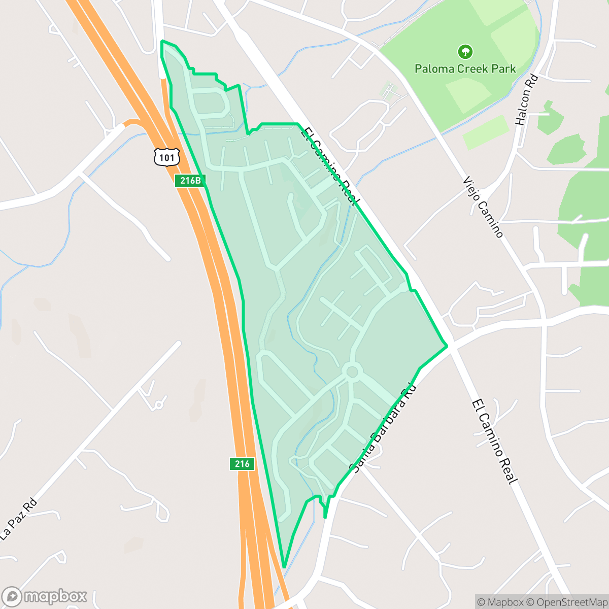 Map showing the location of Dove Creek, Atascadero, CA