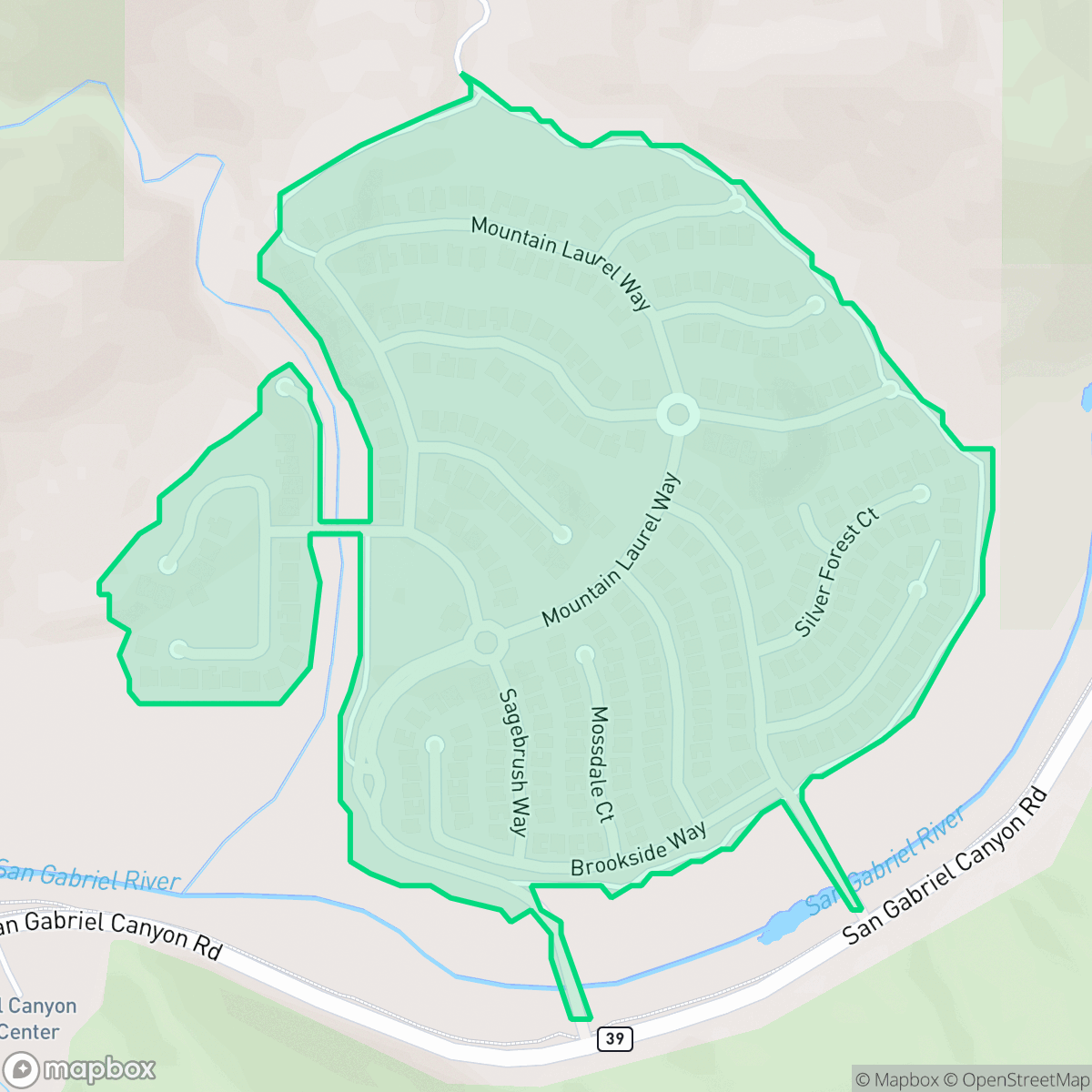 Map showing the location of Mountain Cove, Azusa, CA