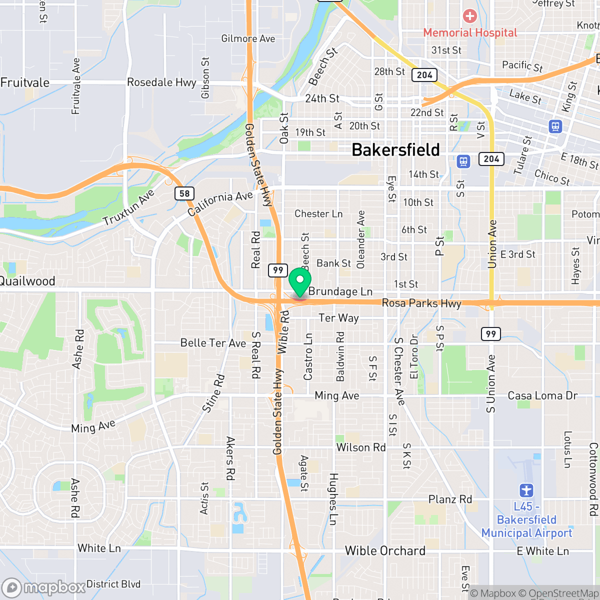 Map showing the location of Bakersfield, CA — coverage area