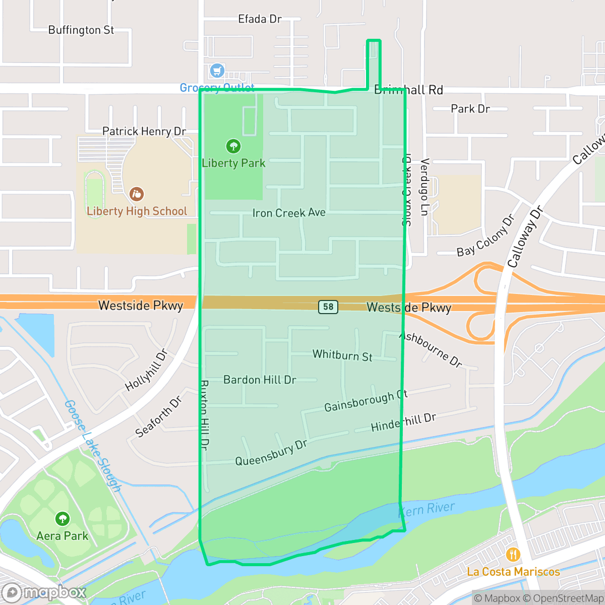 Map showing the location of Brighton, Bakersfield, CA
