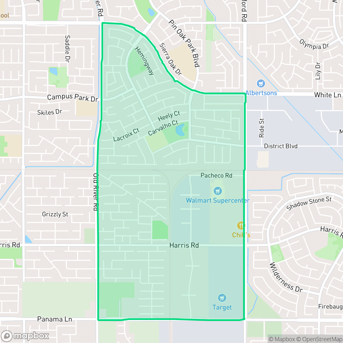 Map showing the location of Campus Park, Bakersfield, CA