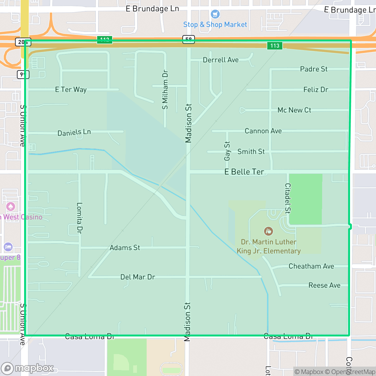 Map showing the location of Casa Loma, Bakersfield, CA