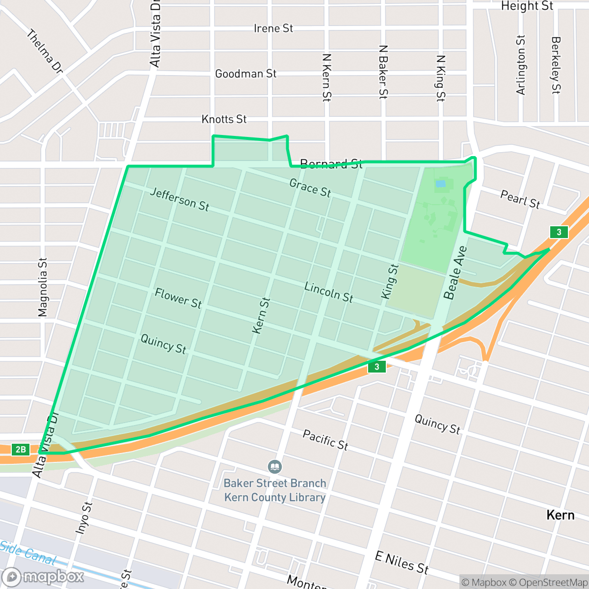 Map showing the location of College Heights - Baker Street, Bakersfield, CA