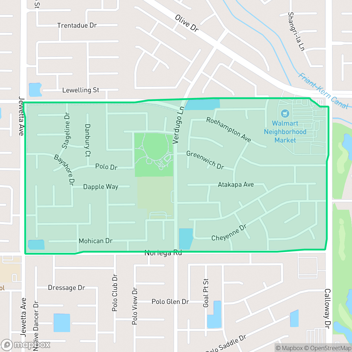 Map showing the location of Crystal Ranch, Bakersfield, CA