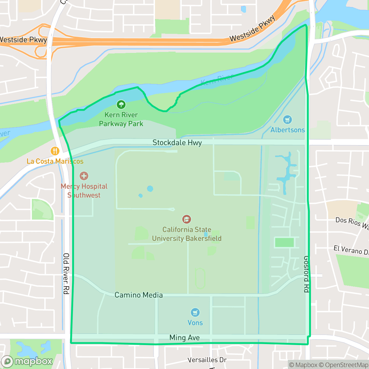 Map showing the location of CSU Bakersfield, Bakersfield, CA