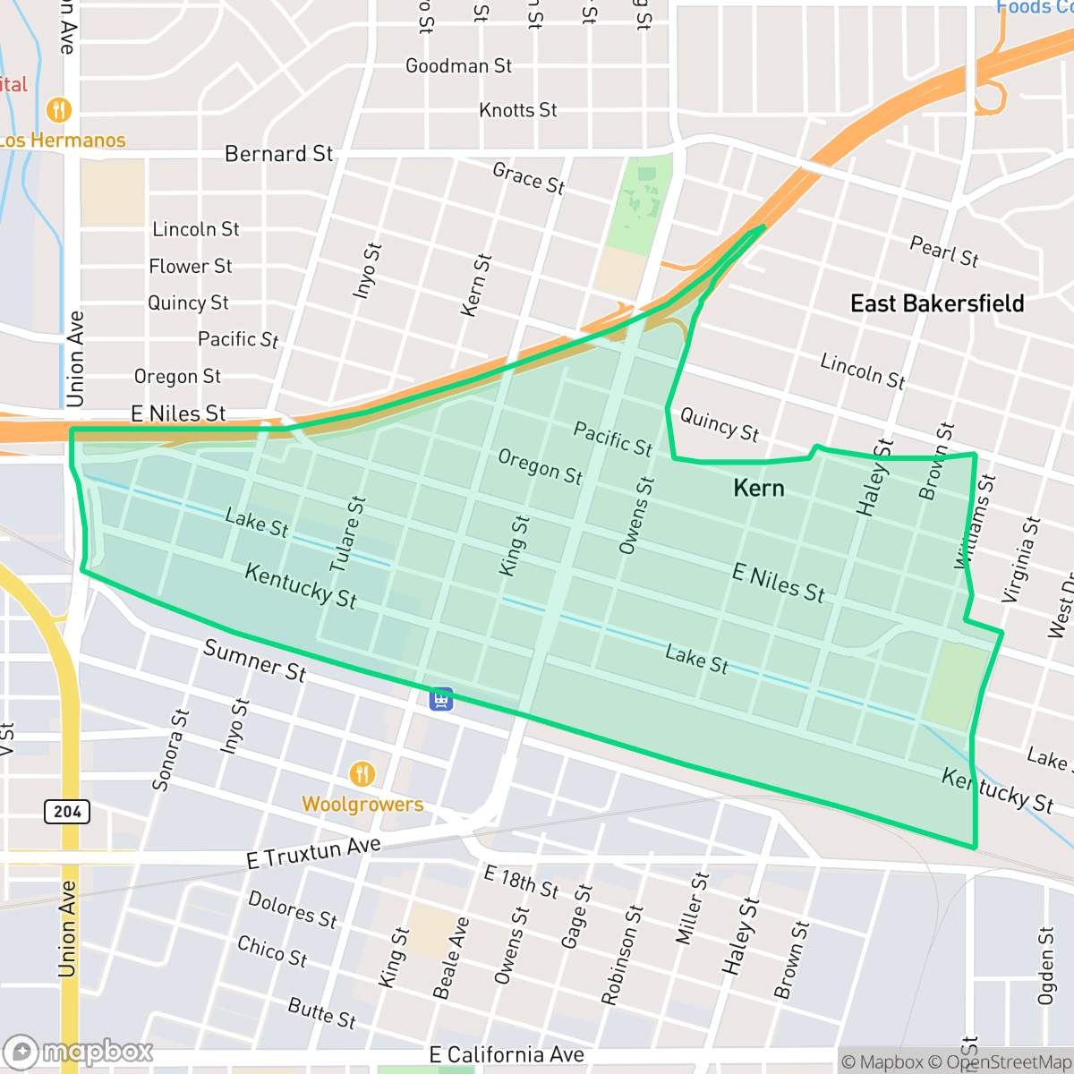 Map showing the location of East Bakersfield, Bakersfield, CA