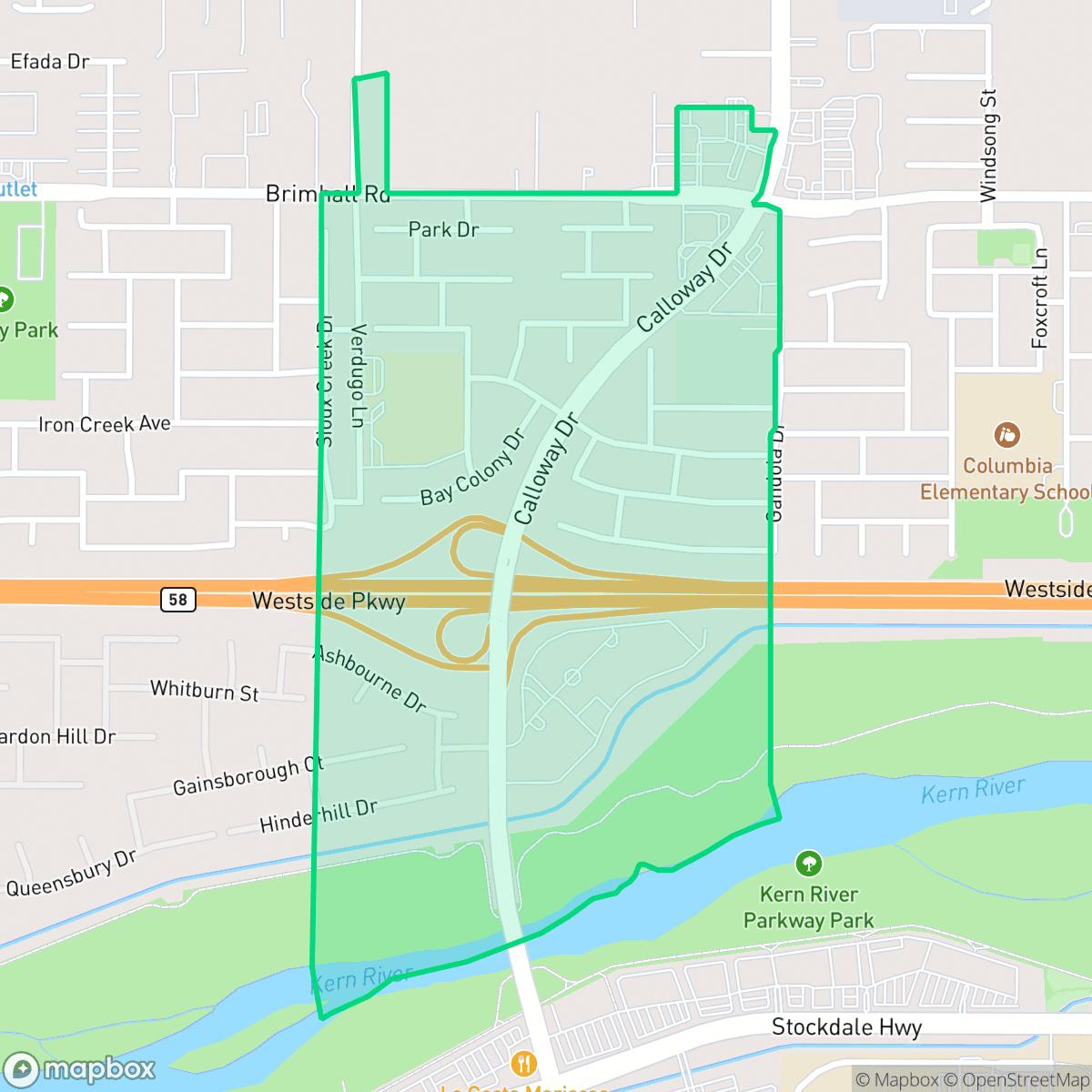 Map showing the location of Fairway Oaks, Bakersfield, CA