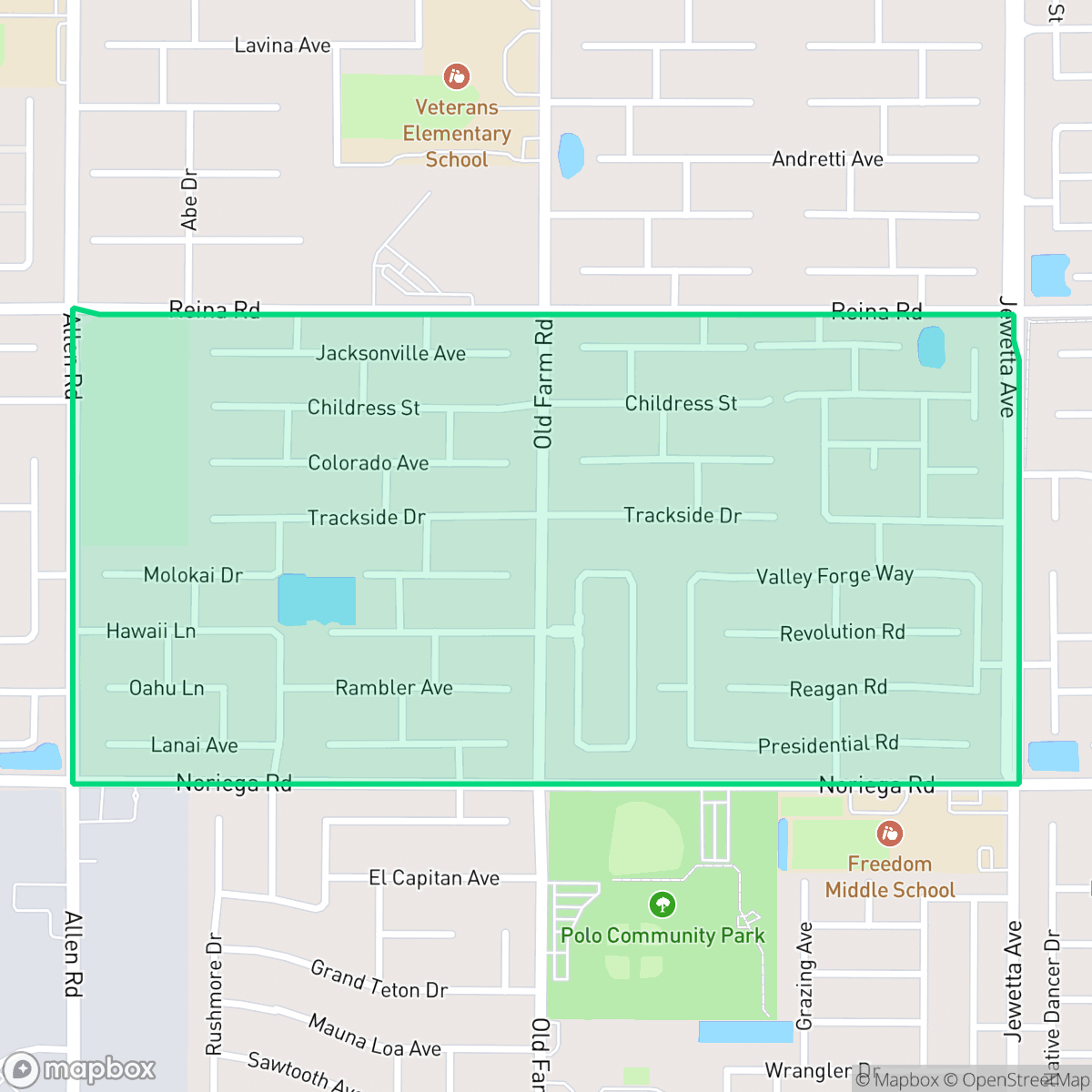 Map showing the location of Fox Run, Bakersfield, CA