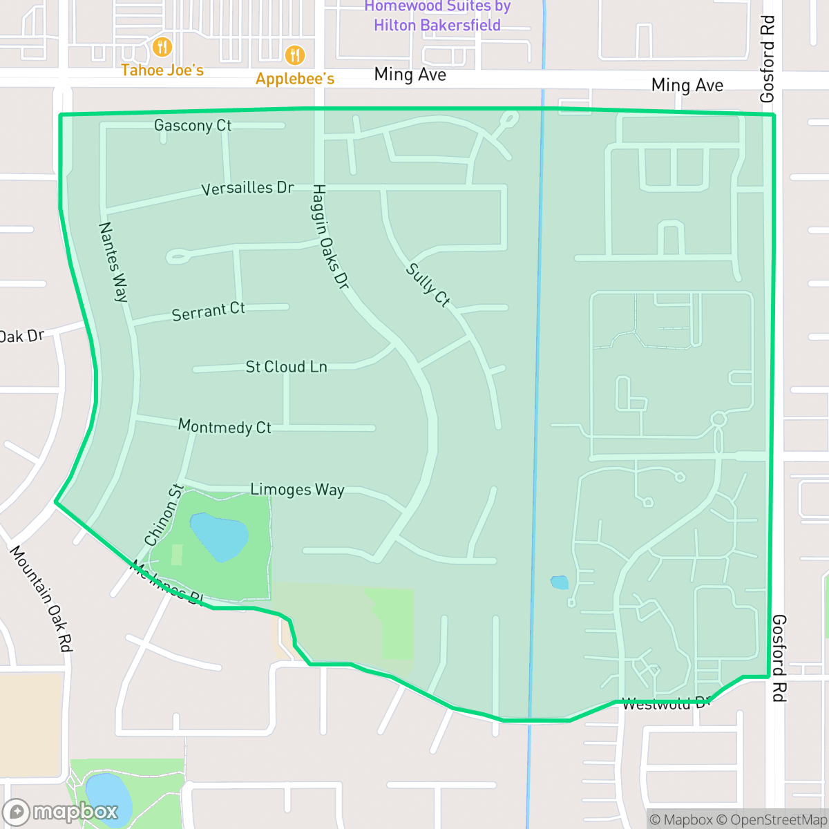 Map showing the location of Haggin Oaks, Bakersfield, CA