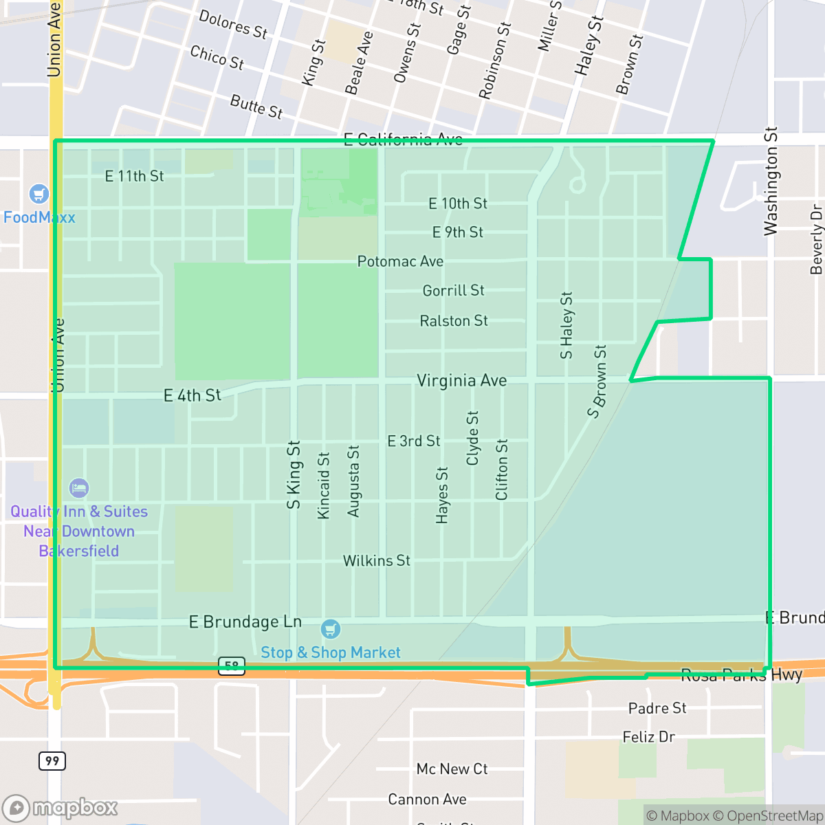 Map showing the location of Lakeview, Bakersfield, CA