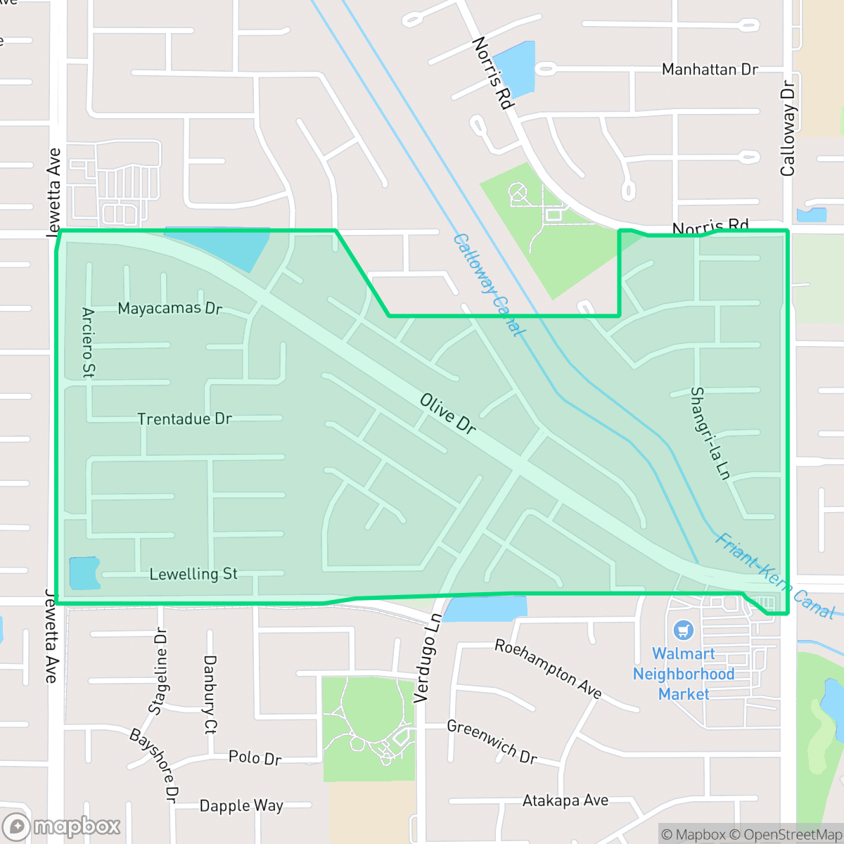 Map showing the location of Madison Grove, Bakersfield, CA