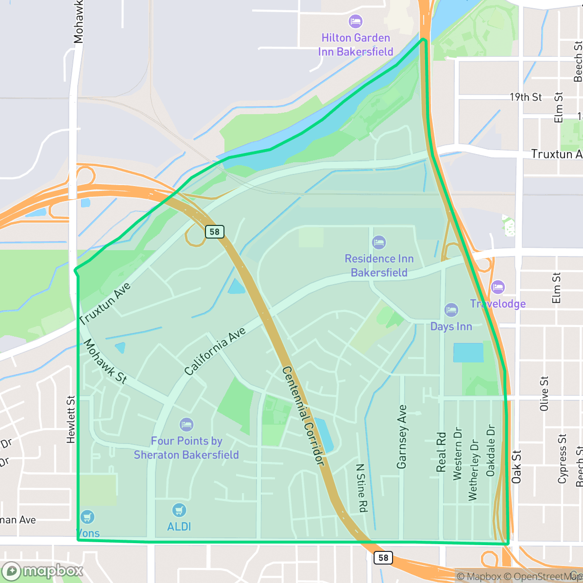 Map showing the location of Park Stockdale, Bakersfield, CA