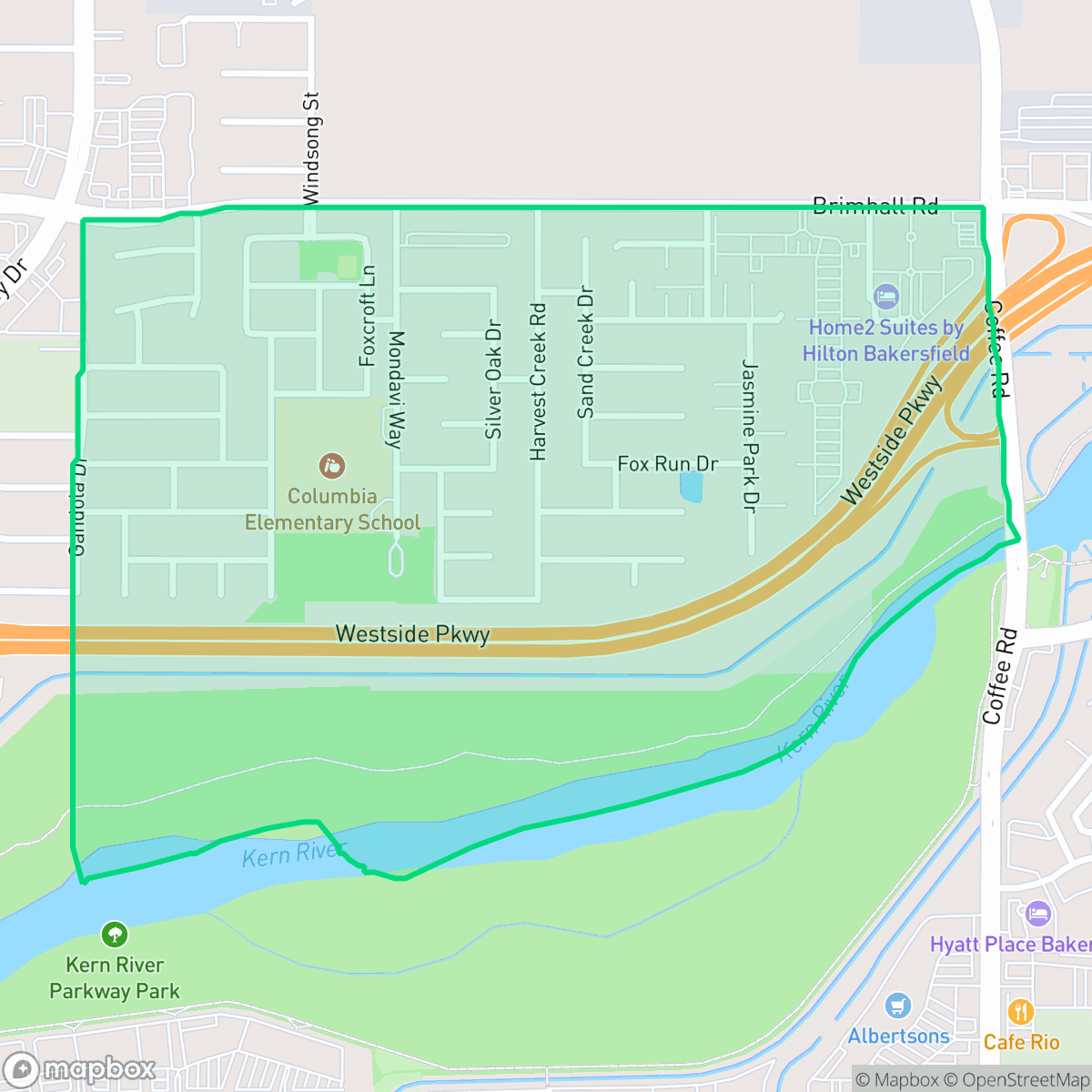 Map showing the location of Pheasant Run, Bakersfield, CA