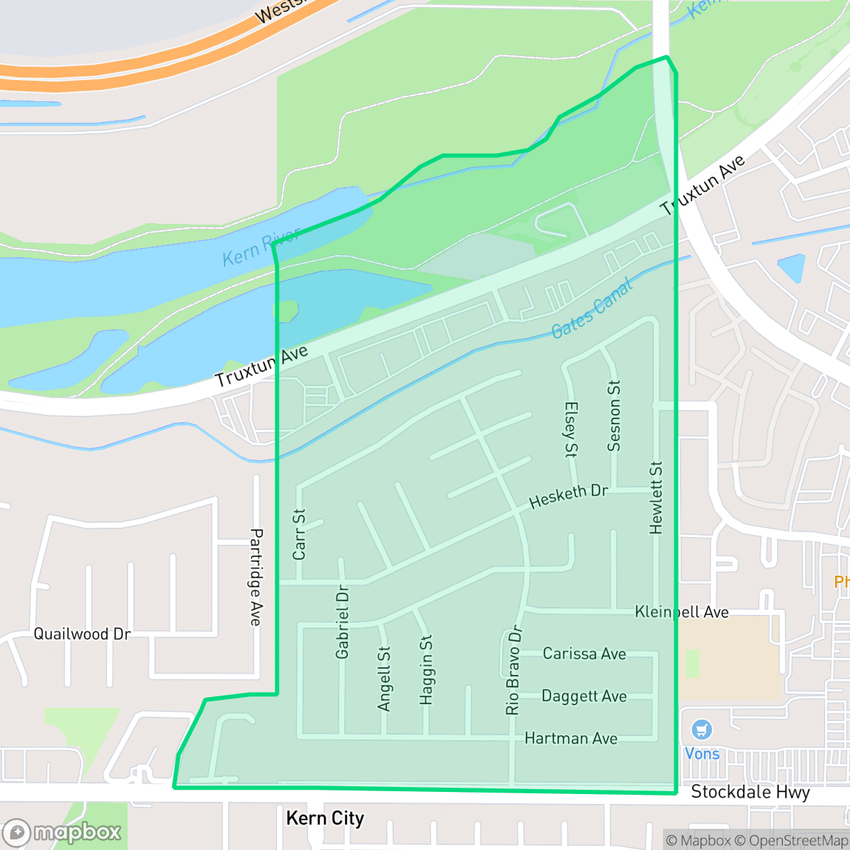 Map showing the location of Quailwood, Bakersfield, CA