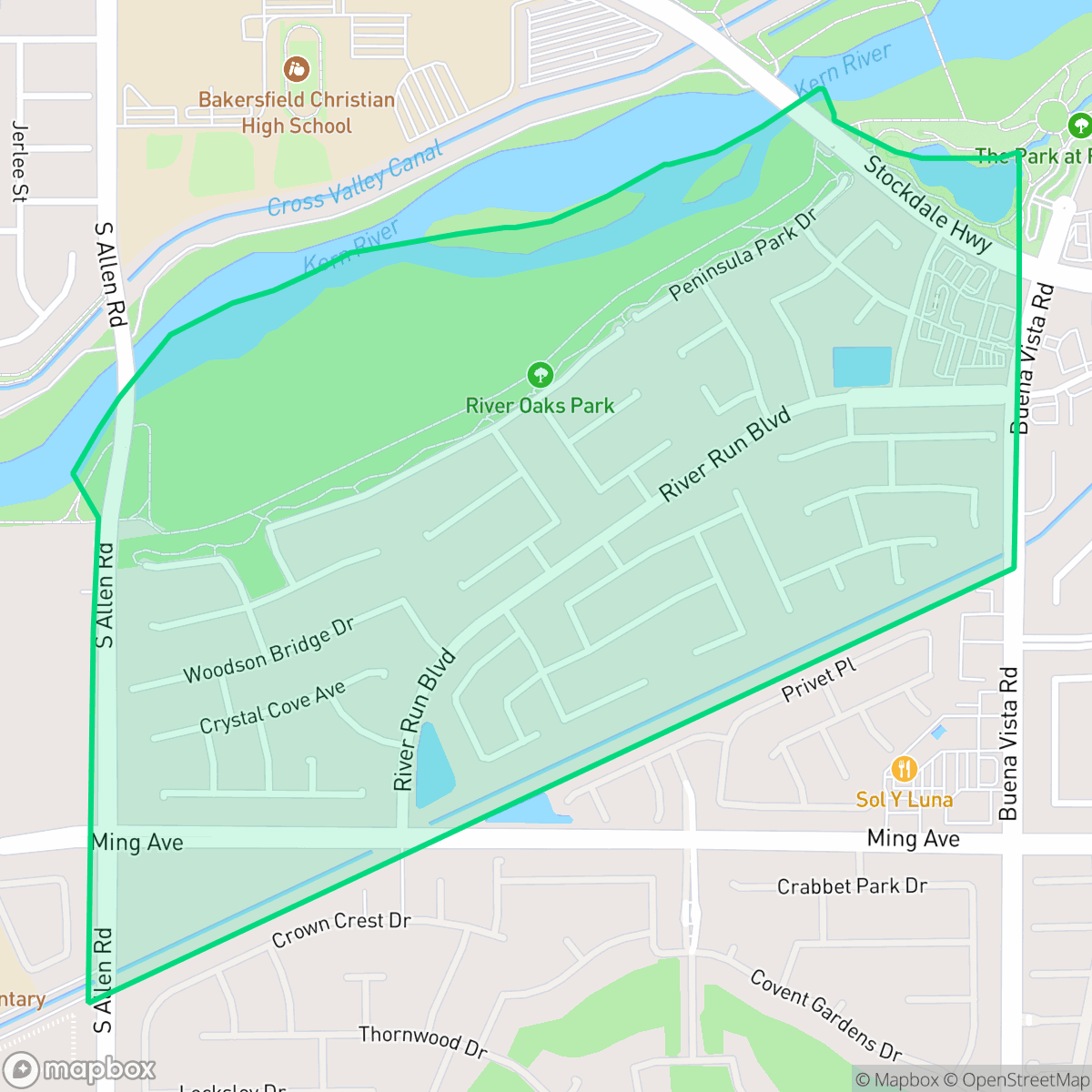 Map showing the location of River Oaks, Bakersfield, CA