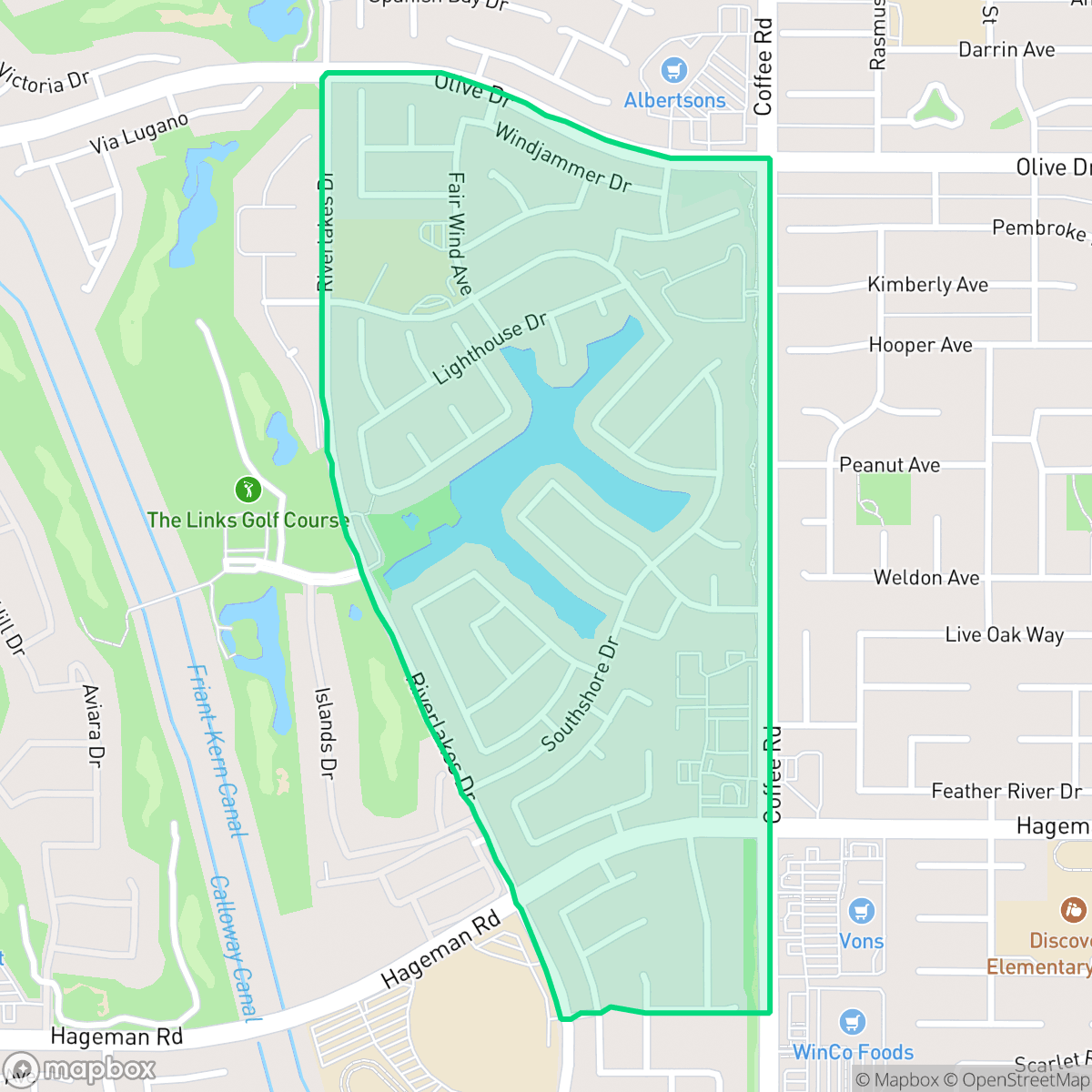 Map showing the location of Riverlakes, Bakersfield, CA
