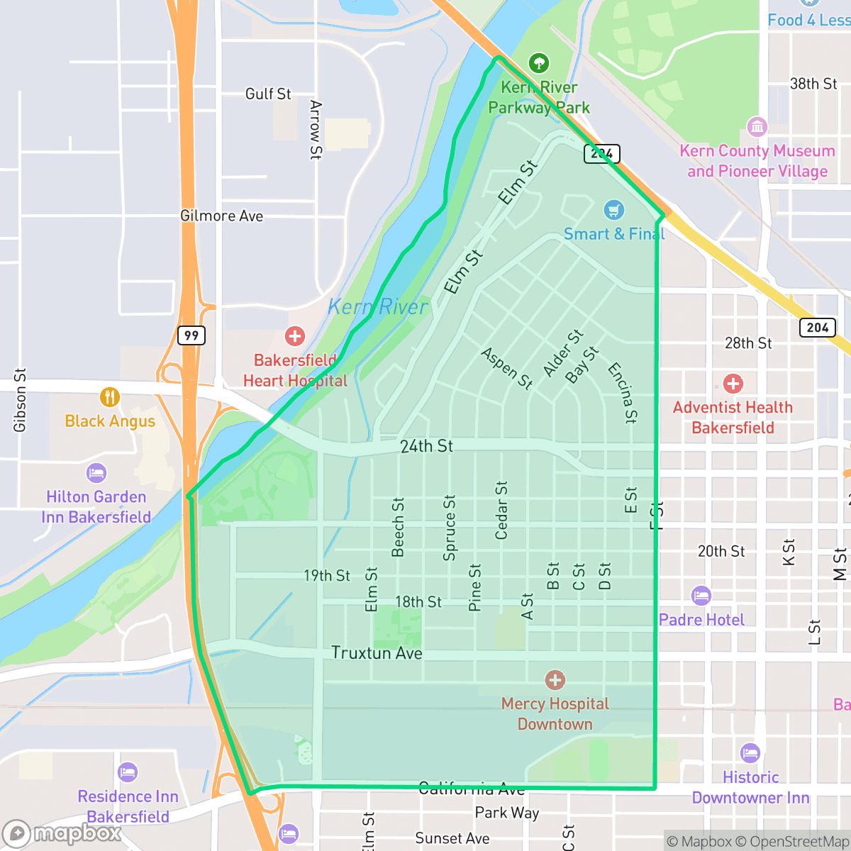 Map showing the location of Riviera - Westchester, Bakersfield, CA
