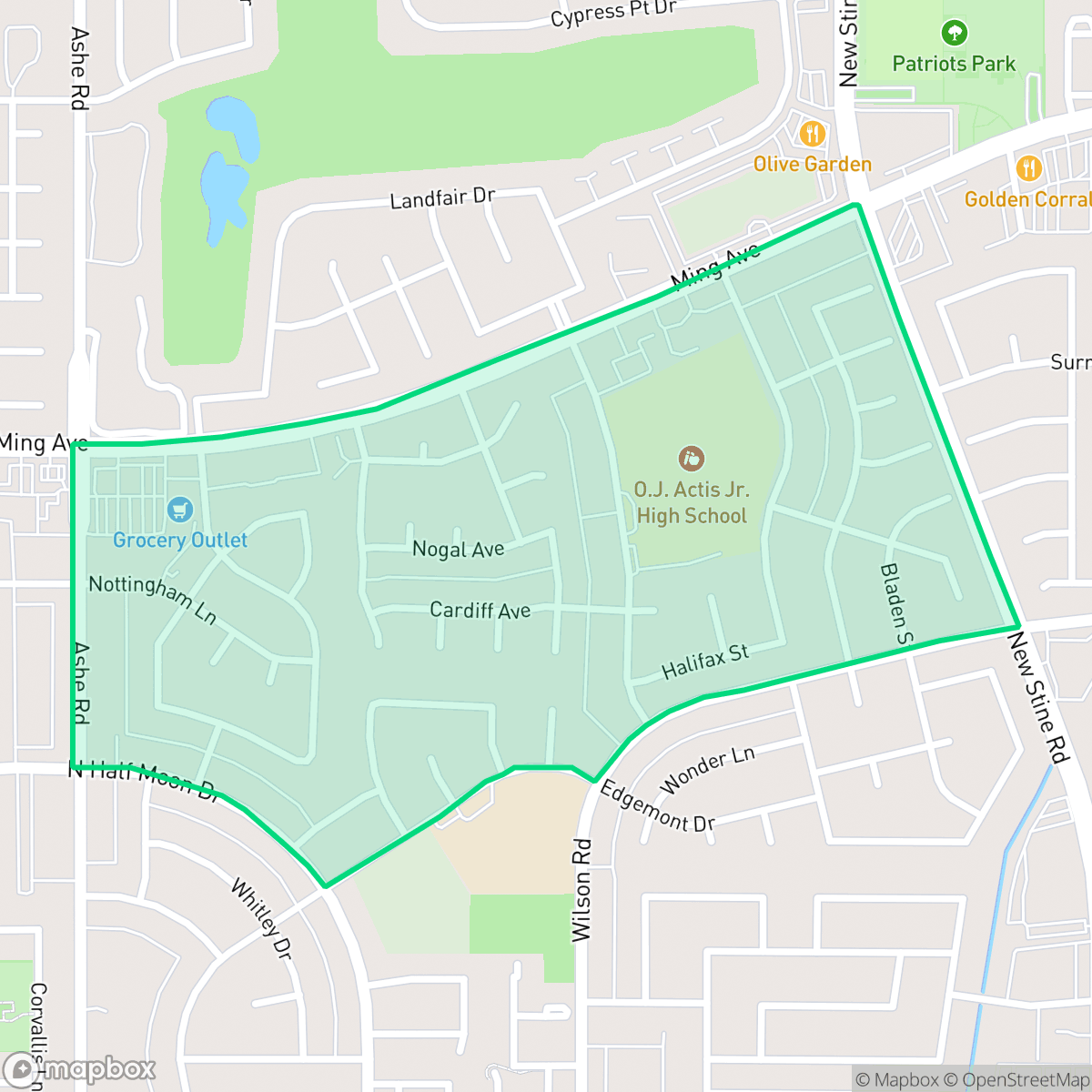 Map showing the location of Sagepointe, Bakersfield, CA