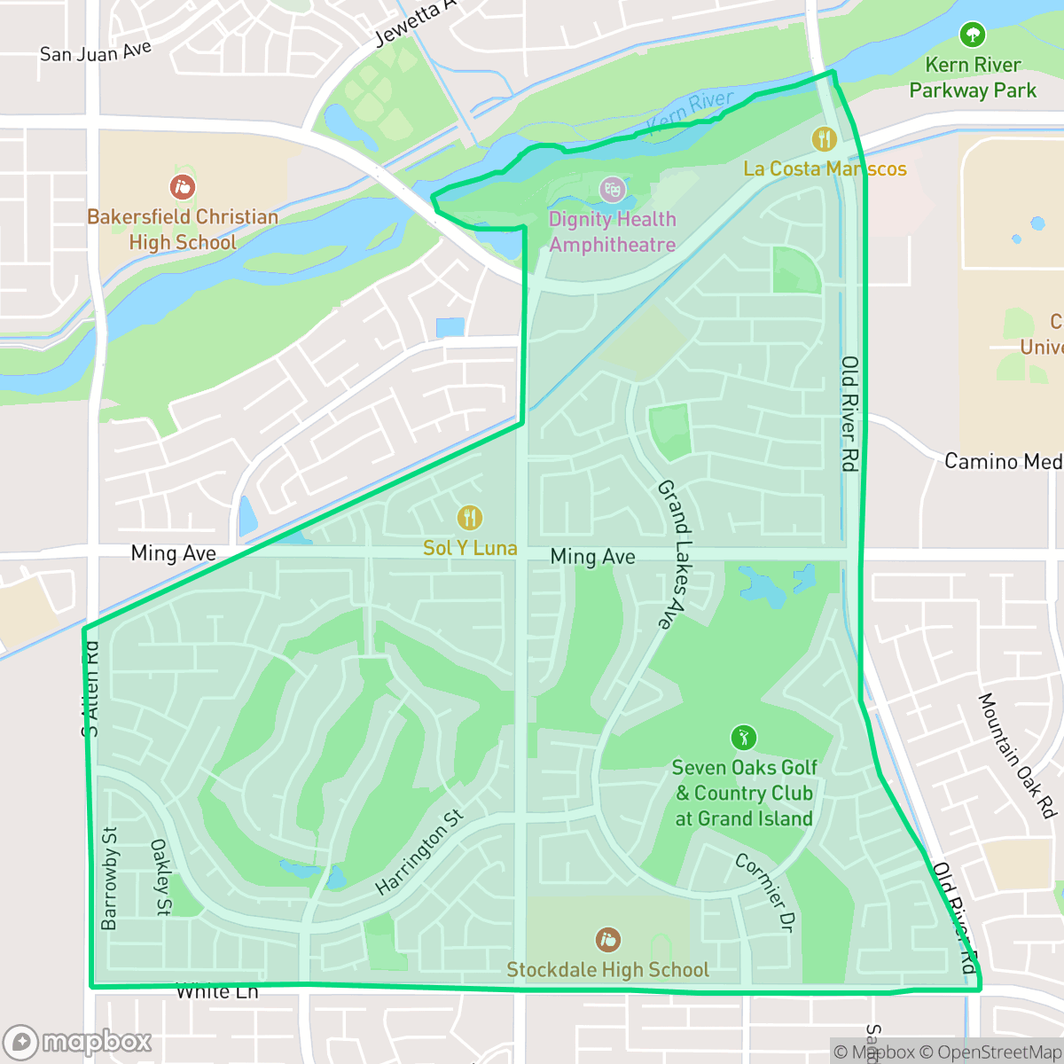 Map showing the location of Seven Oaks, Bakersfield, CA