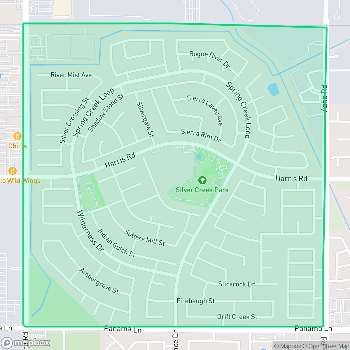 Map showing the location of Silver Creek, Bakersfield, CA