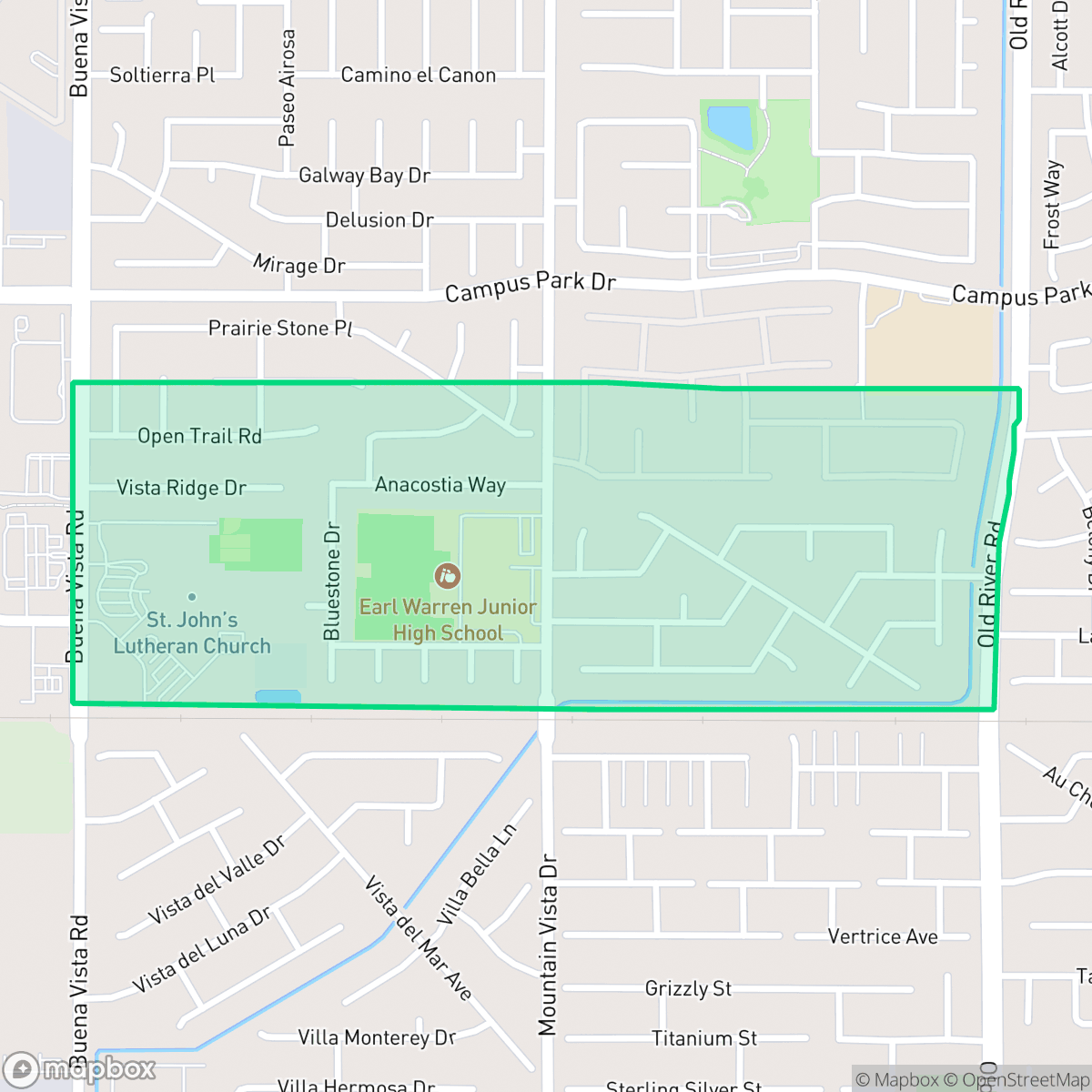 Map showing the location of Southern Oaks, Bakersfield, CA